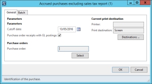 Accrued purchases report dialogue box